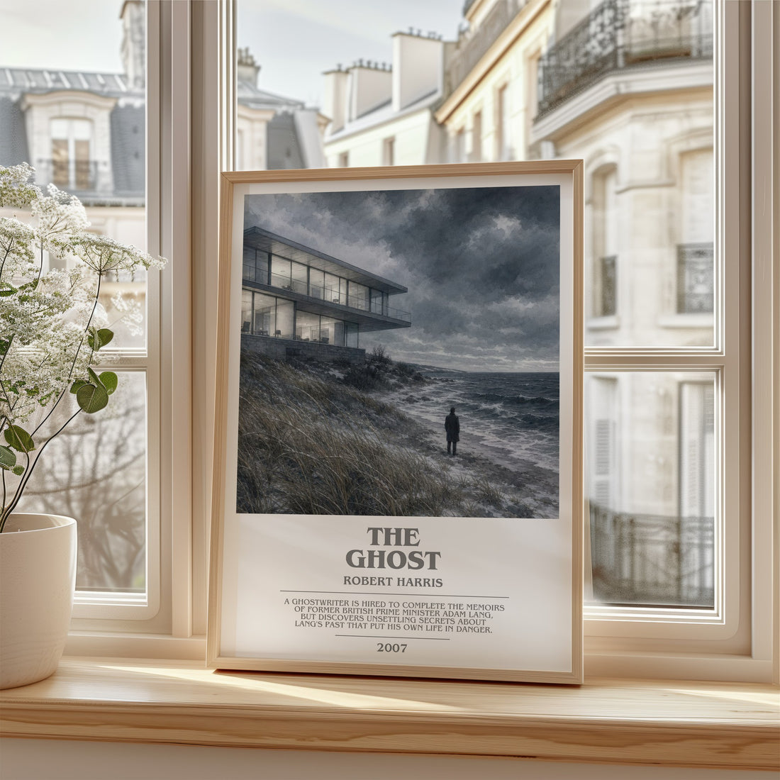 The Ghost bookish poster colour and style options – Robert Harris book art (mockup)
