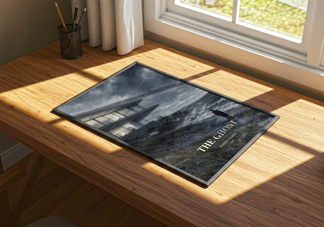 The Ghost watercolour book poster framed on wall – thriller wall art