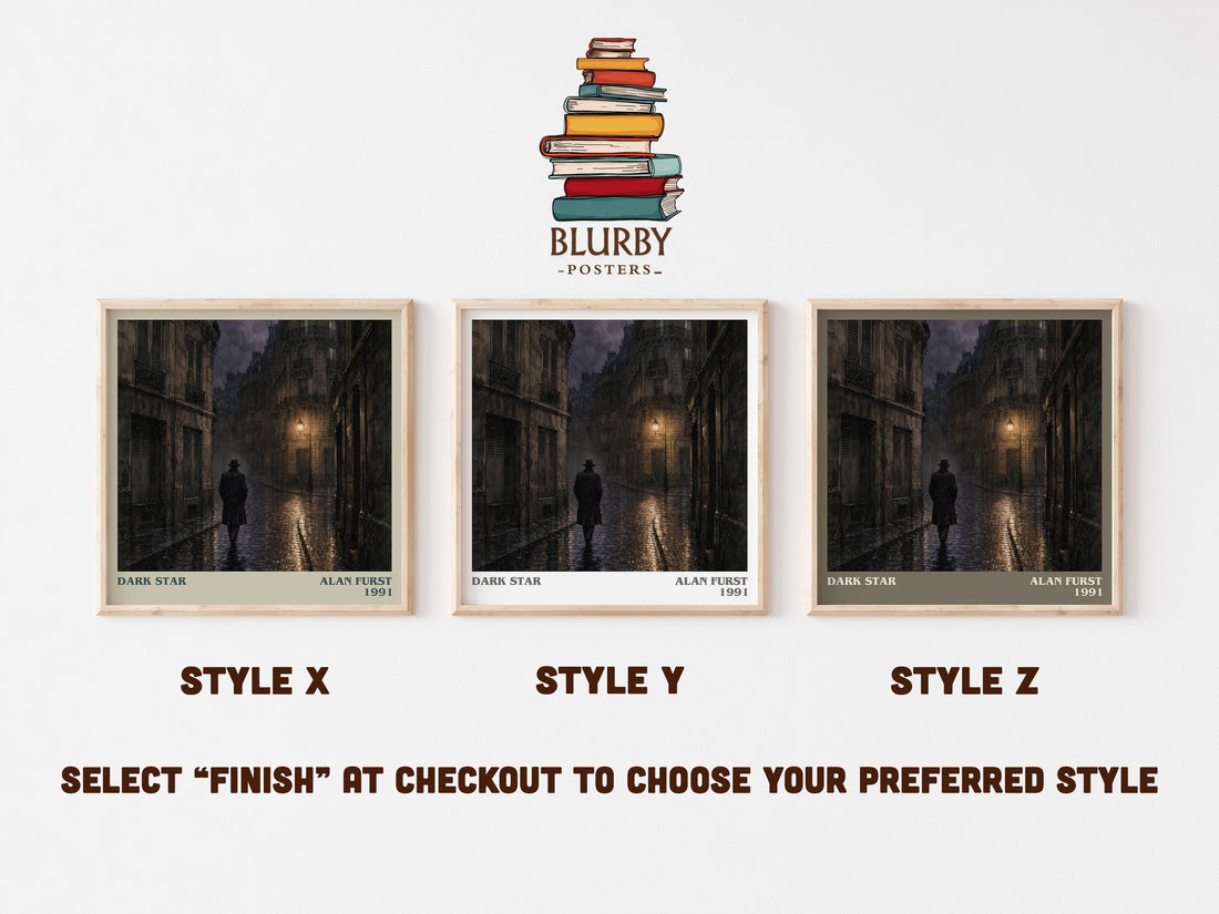 Dark Star literary print in frame leaning in hallway – thriller wall art (mockup)