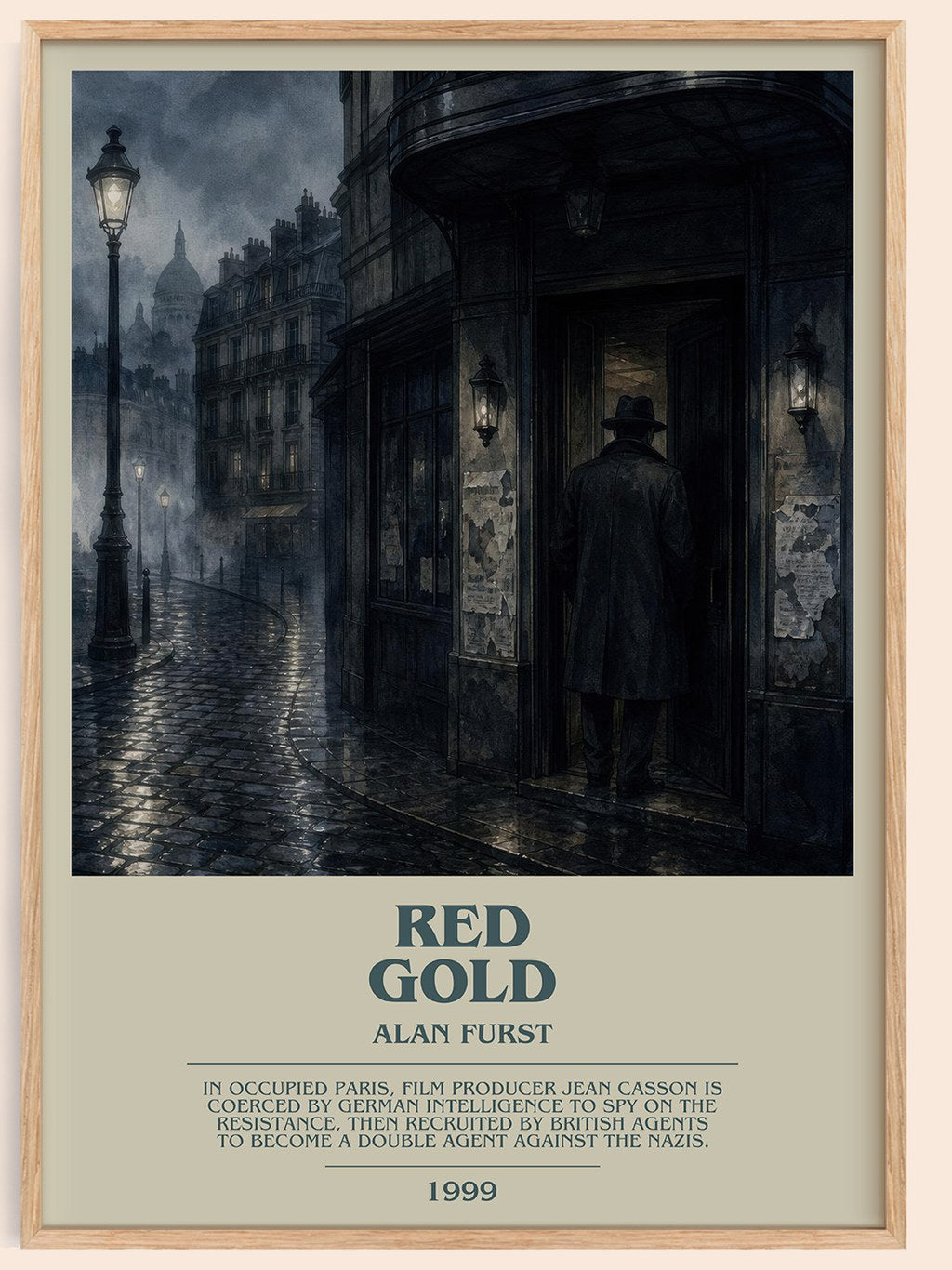Red Gold bookish book poster by Alan Furst – framed literary art print