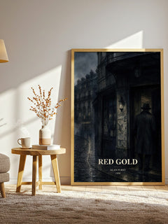 Red Gold watercolour print in frame leaning in hallway – thriller wall art