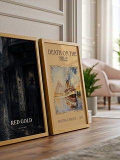 Red Gold watercolour print framed by window – literary home decor