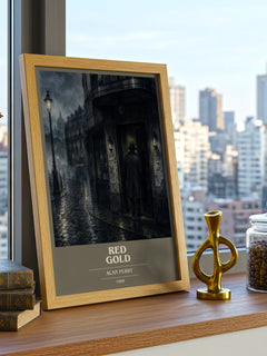 Red Gold book cover print framed by window – literary home decor