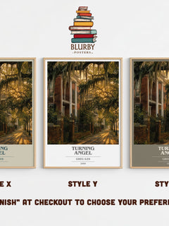 Turning Angel book cover print in frame leaning in hallway – legal thriller wall art