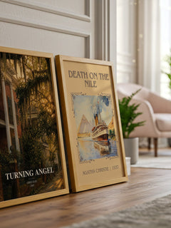 Turning Angel watercolour print framed by window – literary home decor