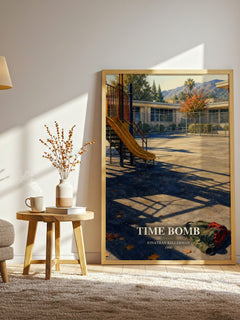 Time Bomb watercolour print in frame leaning in hallway – thriller wall art