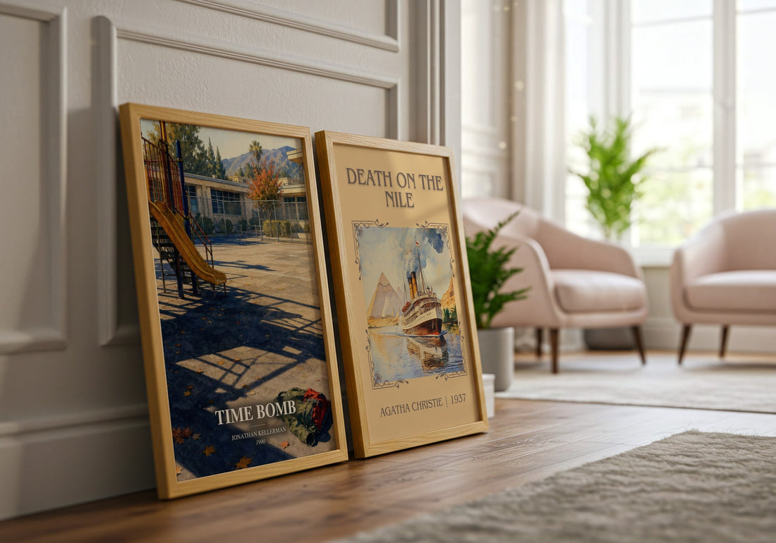 Time Bomb watercolour print framed by window – literary home decor