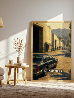 Get Shorty watercolour print in frame leaning in hallway – crime wall art