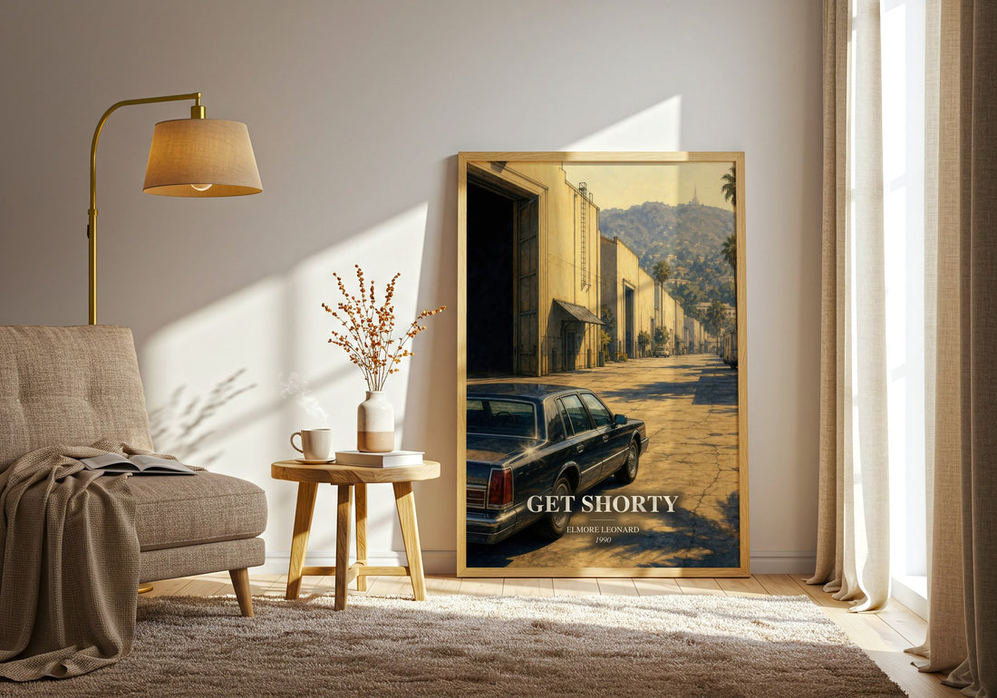 Get Shorty watercolour print in frame leaning in hallway – crime wall art