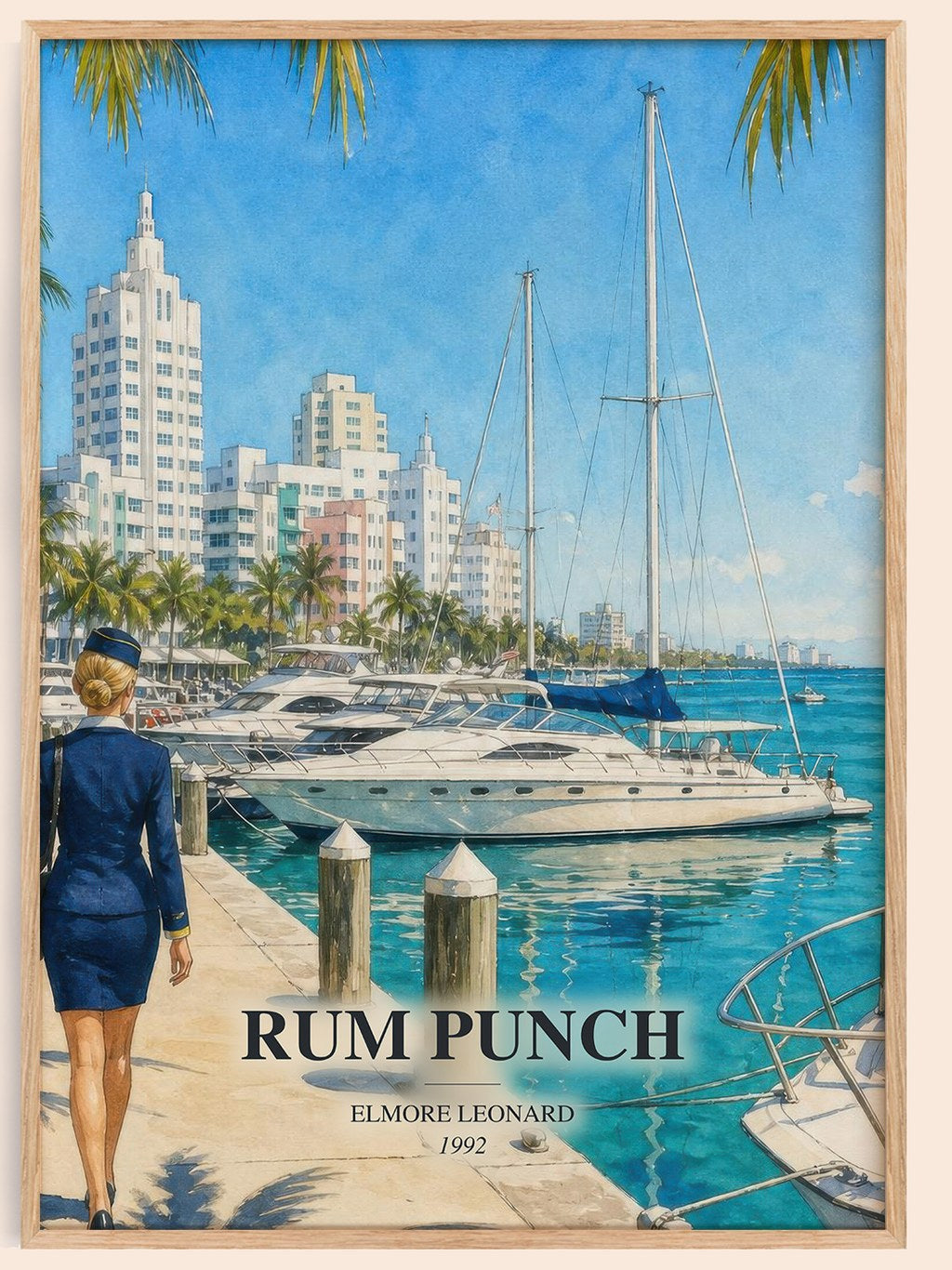 Rum Punch watercolour book poster by Elmore Leonard – framed literary art print