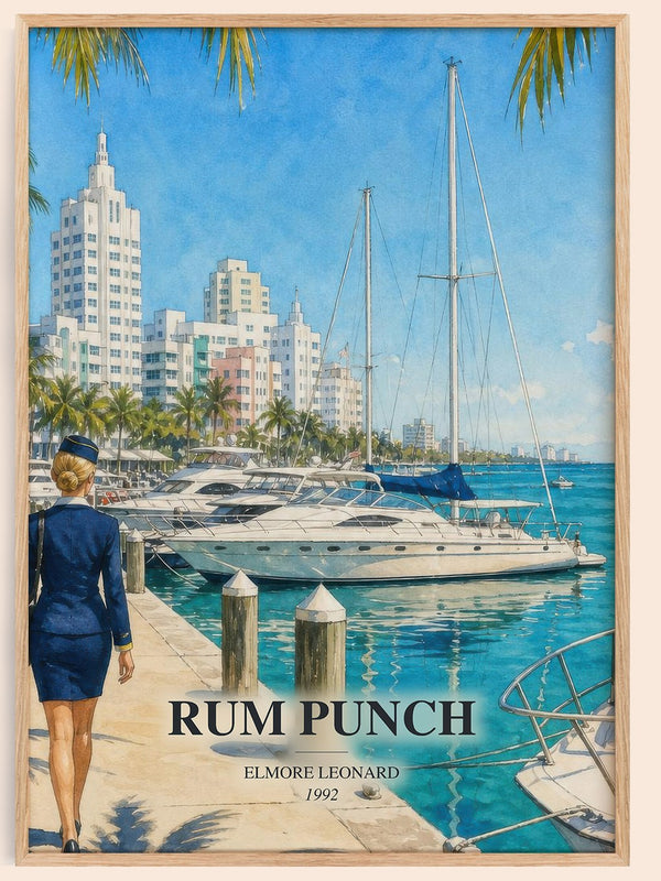 Rum Punch watercolour book poster by Elmore Leonard – framed literary art print