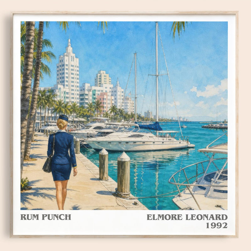 Rum Punch literary book poster by Elmore Leonard – framed literary art print