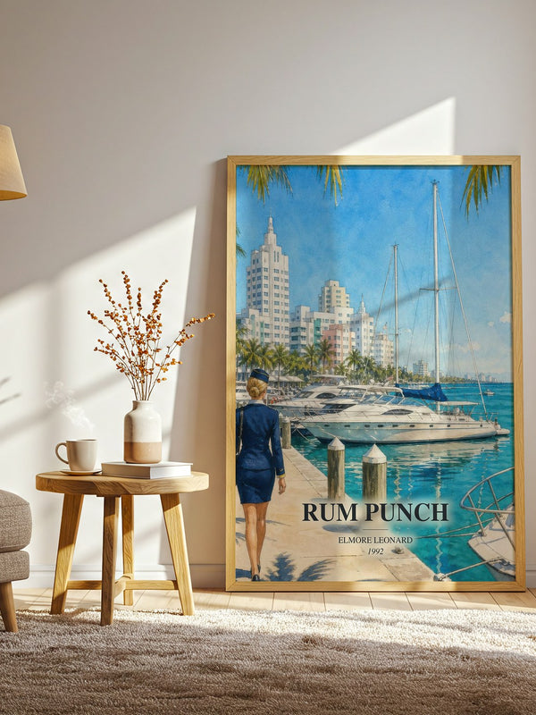 Rum Punch watercolour print in frame leaning in hallway – crime wall art