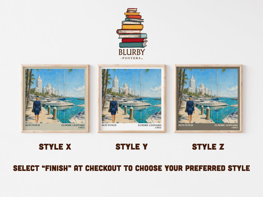 Rum Punch literary print in frame leaning in hallway – crime wall art (mockup)