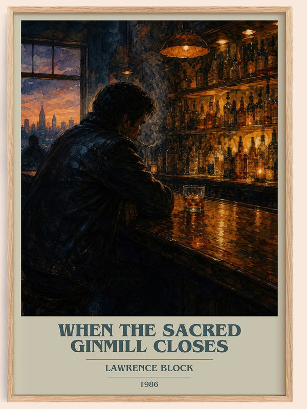 When the Sacred Ginmill Closes book cover book poster by Lawrence Block – framed literary art print