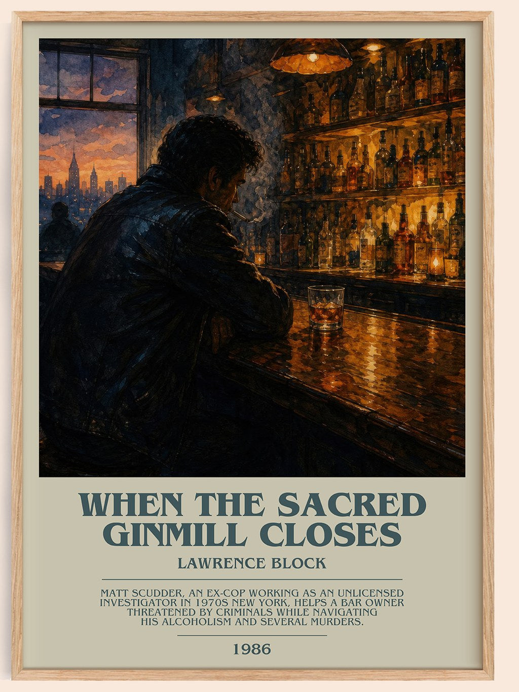 When the Sacred Ginmill Closes bookish book poster by Lawrence Block – framed literary art print