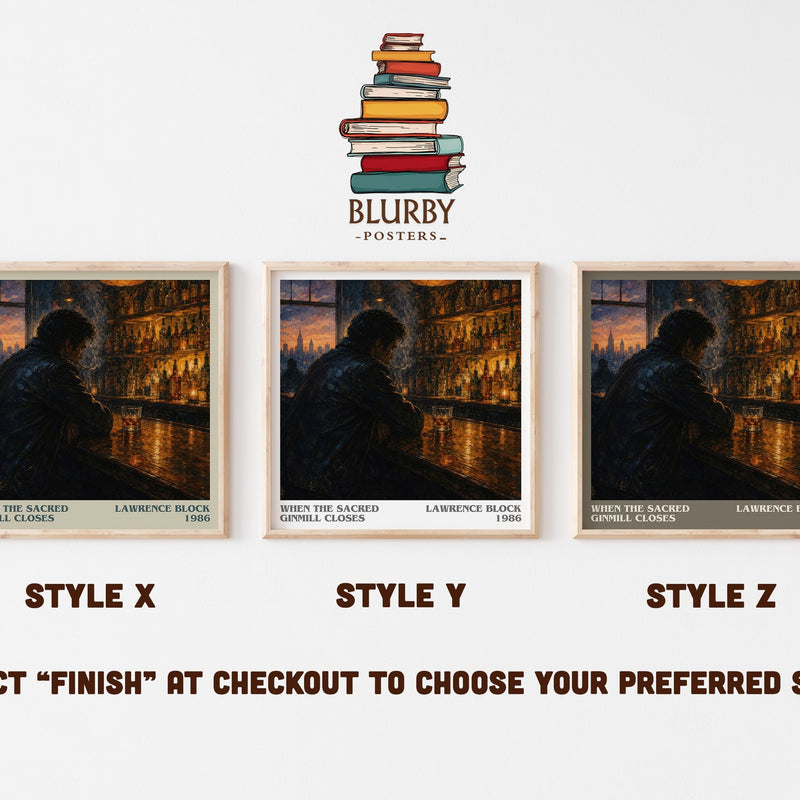 When the Sacred Ginmill Closes literary print in frame leaning in hallway – crime wall art