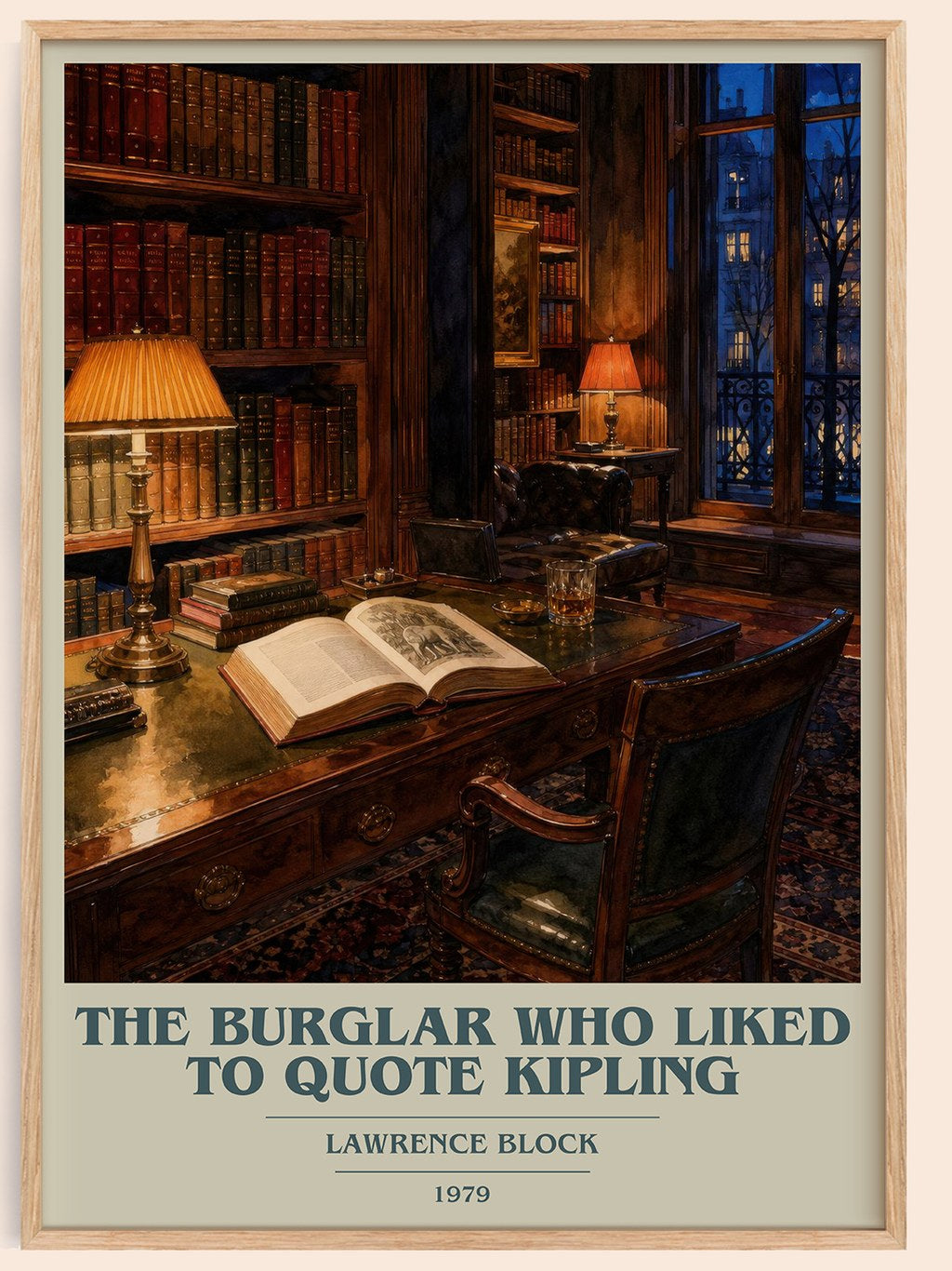 The Burglar Who Liked to Quote Kipling book cover book poster by Lawrence Block – framed literary art print