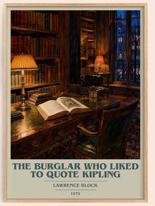 The Burglar Who Liked to Quote Kipling book cover book poster by Lawrence Block – framed literary art print