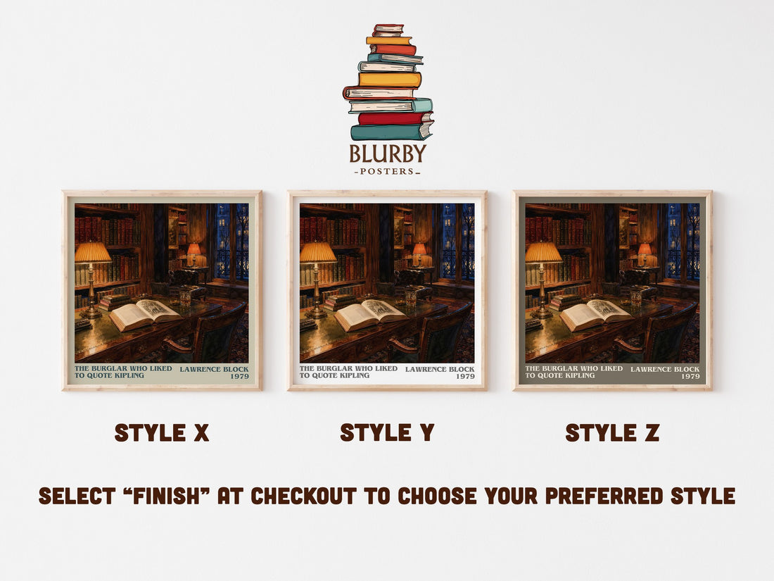 The Burglar Who Liked to Quote Kipling literary print in frame leaning in hallway – mystery wall art (mockup)