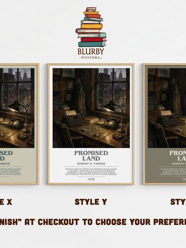 Promised Land bookish print in frame leaning in hallway – crime wall art