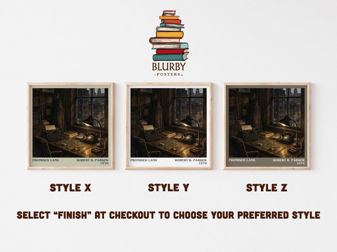 Promised Land literary print in frame leaning in hallway – crime wall art (mockup)