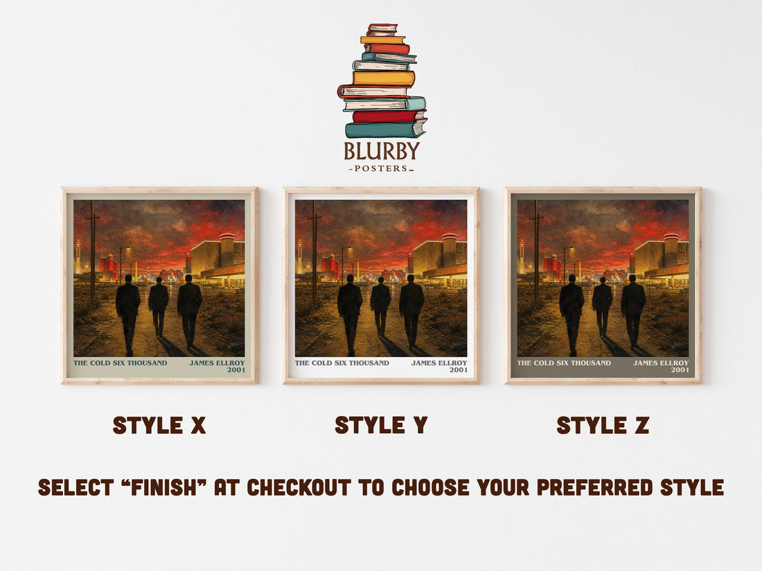 The Cold Six Thousand literary print in frame leaning in hallway – crime wall art (mockup)