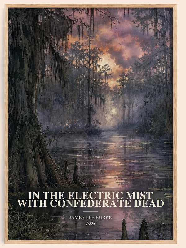 In the Electric Mist with Confederate Dead watercolour book poster by James Lee Burke – framed literary art print