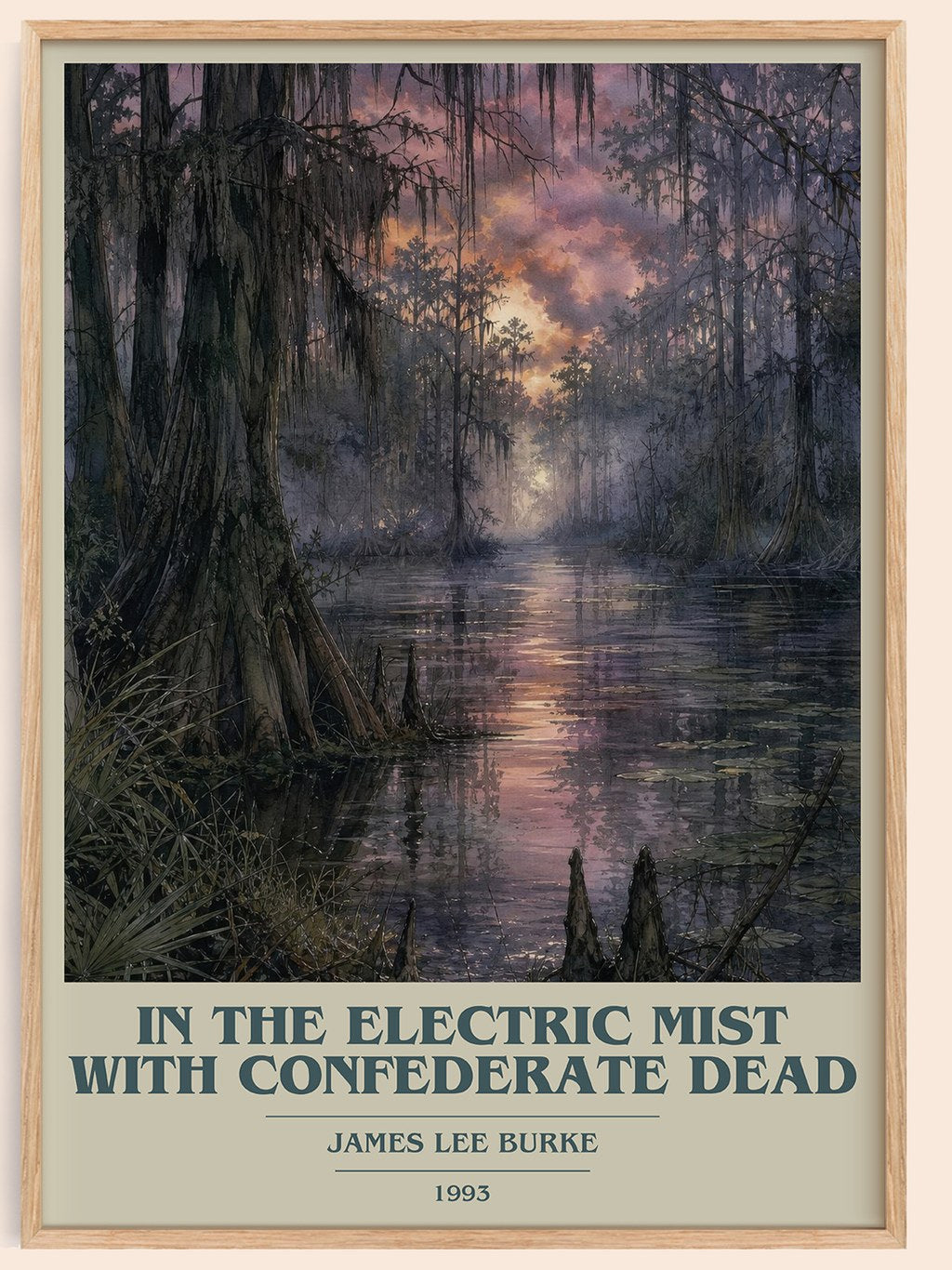 In the Electric Mist with Confederate Dead book cover book poster by James Lee Burke – framed literary art print