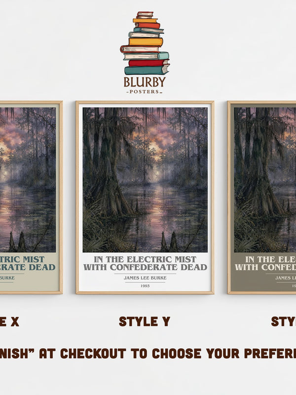 In the Electric Mist with Confederate Dead book cover print in frame leaning in hallway – crime wall art
