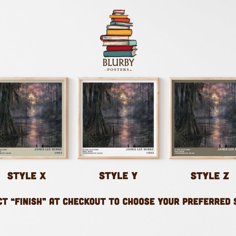 In the Electric Mist with Confederate Dead literary print in frame leaning in hallway – crime wall art