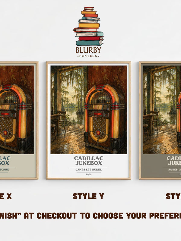 Cadillac Jukebox book cover print in frame leaning in hallway – crime wall art