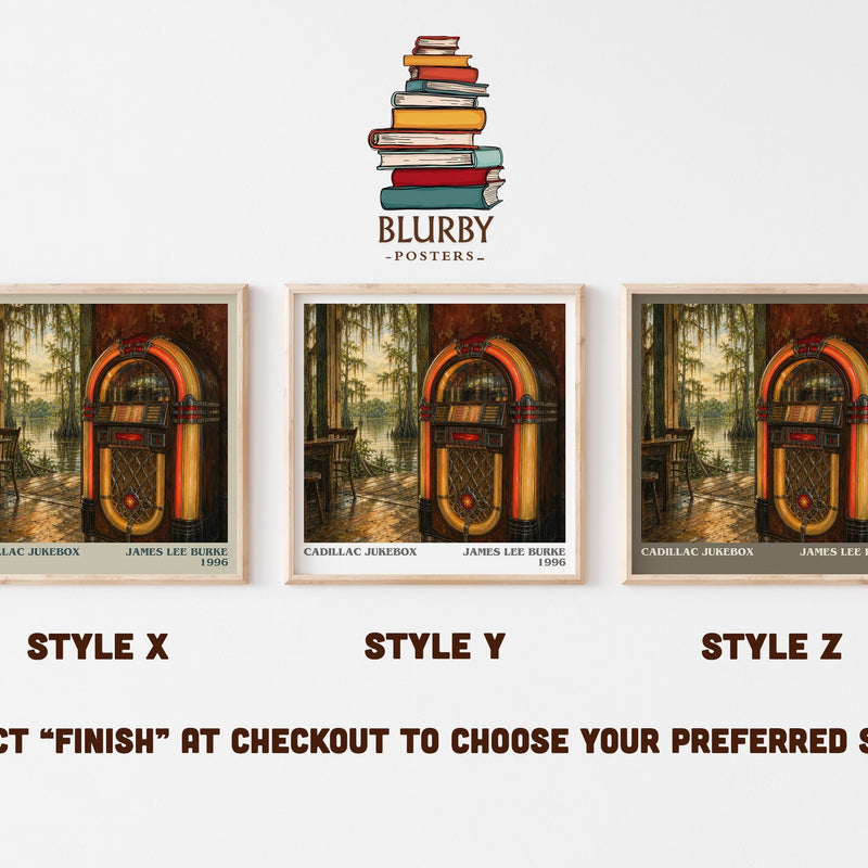 Cadillac Jukebox literary print in frame leaning in hallway – crime wall art