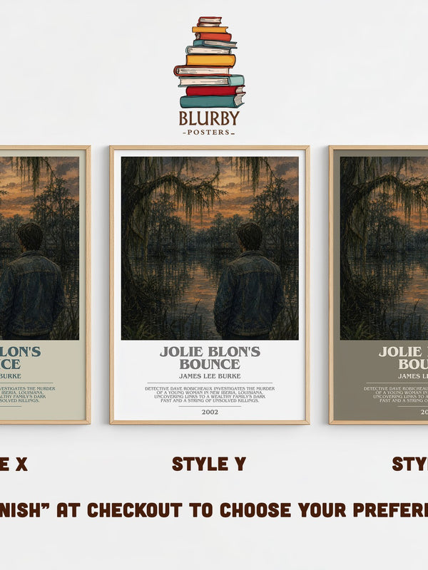 Jolie Blon's Bounce bookish print in frame leaning in hallway – crime wall art