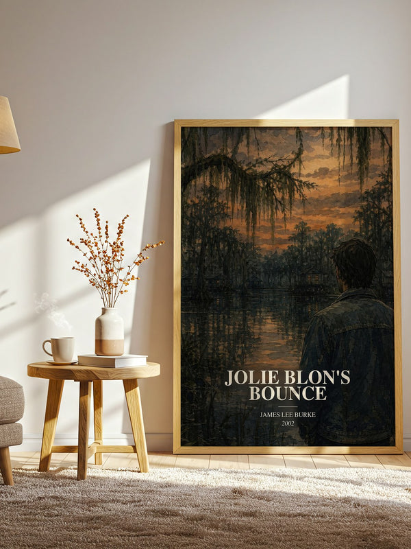 Jolie Blon's Bounce watercolour print in frame leaning in hallway – crime wall art