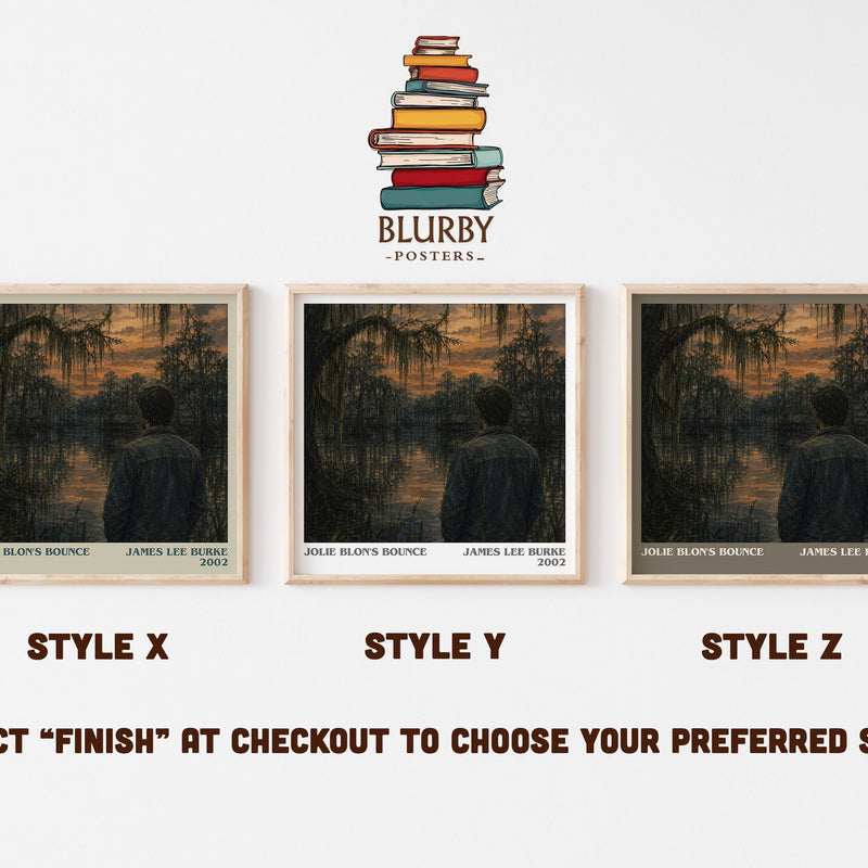 Jolie Blon's Bounce literary print in frame leaning in hallway – crime wall art