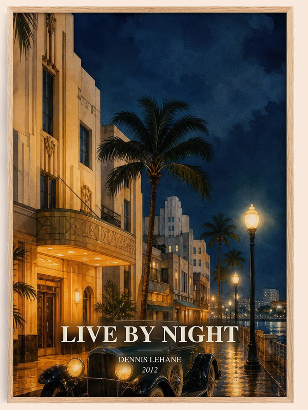 Live by Night watercolour book poster by Dennis Lehane – framed literary art print