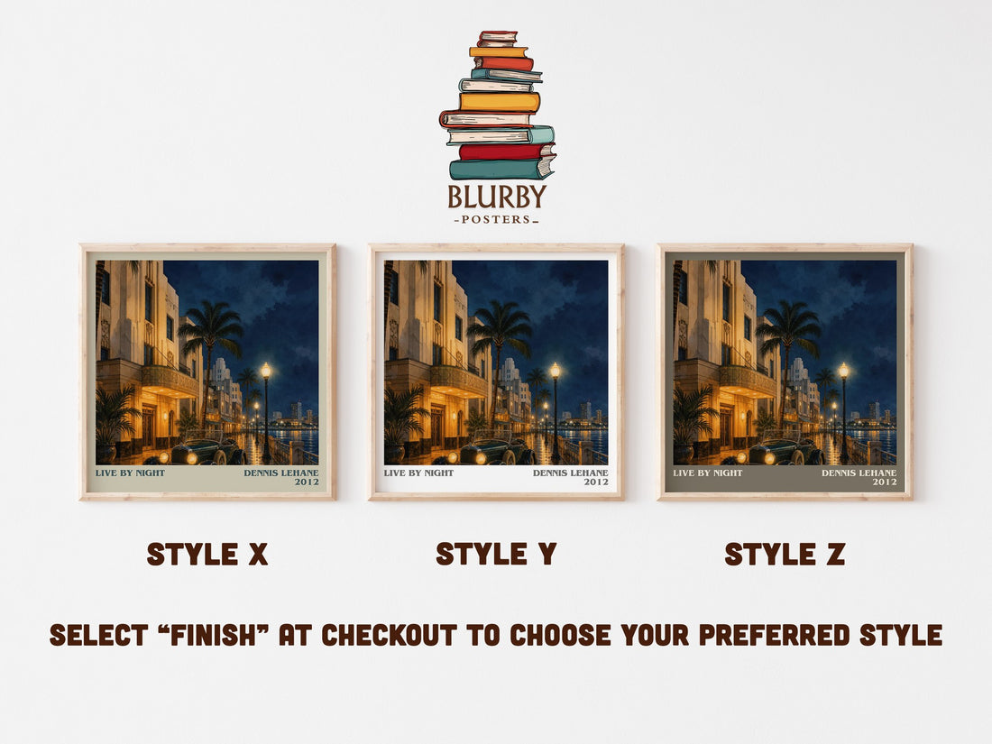Live by Night literary print in frame leaning in hallway – crime wall art (mockup)