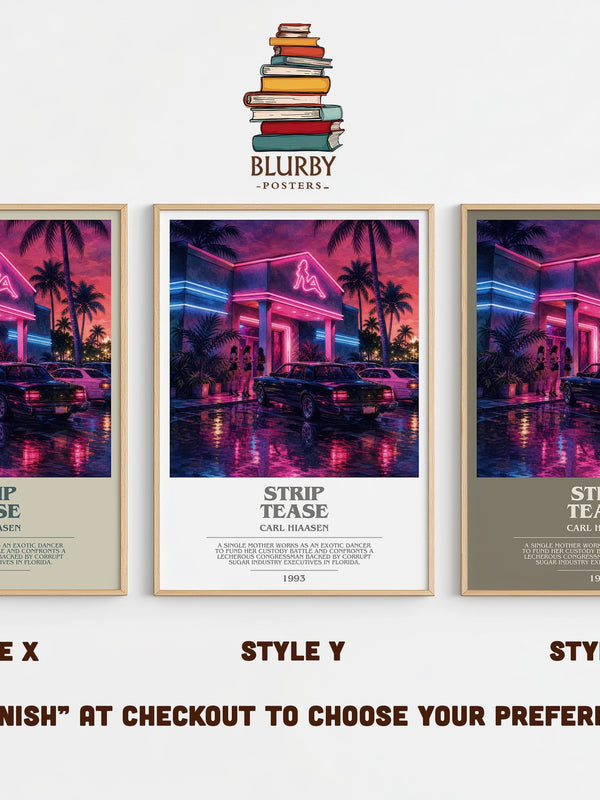 Strip Tease bookish print in frame leaning in hallway – crime wall art