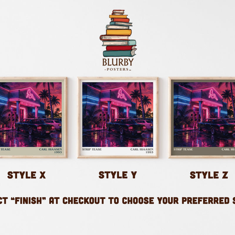 Strip Tease literary print in frame leaning in hallway – crime wall art
