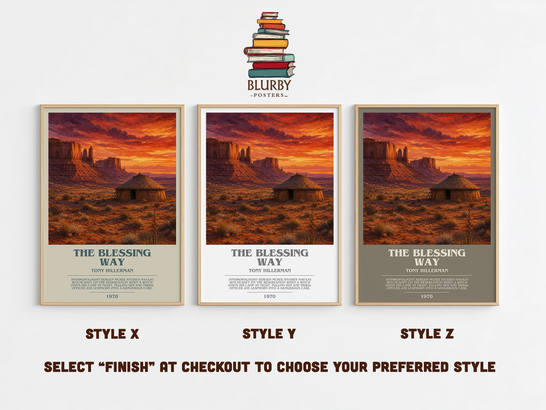 The Blessing Way bookish print in frame leaning in hallway – mystery wall art (mockup)