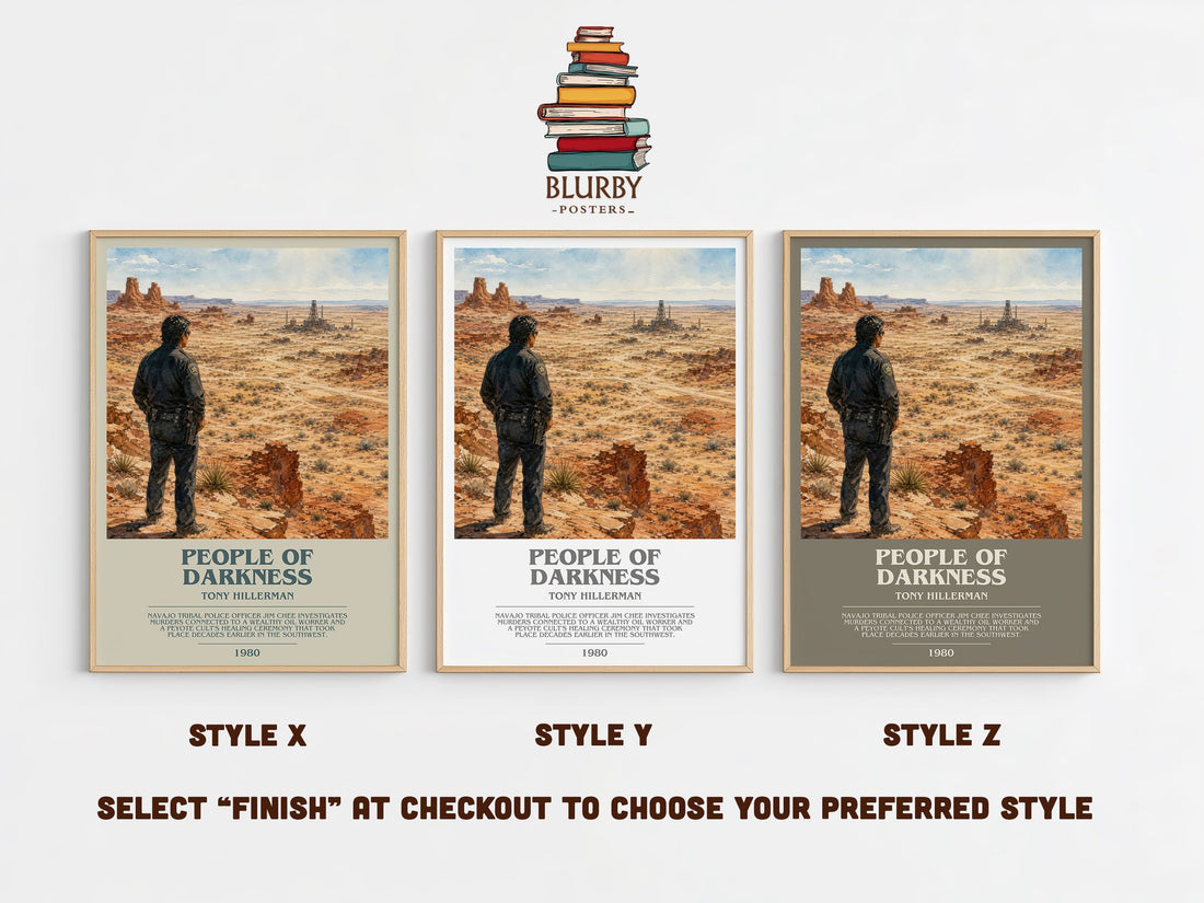 People of Darkness bookish print in frame leaning in hallway – mystery wall art (mockup)