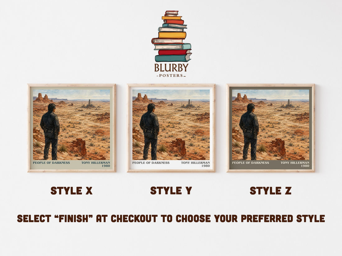 People of Darkness literary print in frame leaning in hallway – mystery wall art (mockup)
