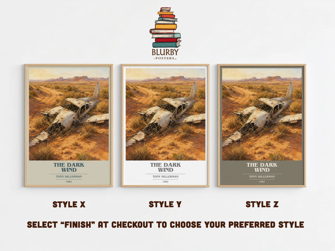 The Dark Wind book cover print in frame leaning in hallway – mystery wall art (mockup)