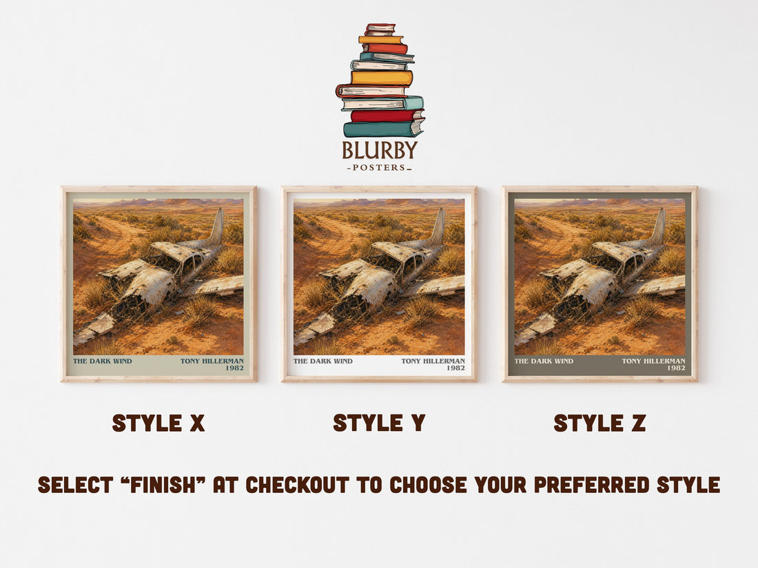 The Dark Wind literary print in frame leaning in hallway – mystery wall art (mockup)
