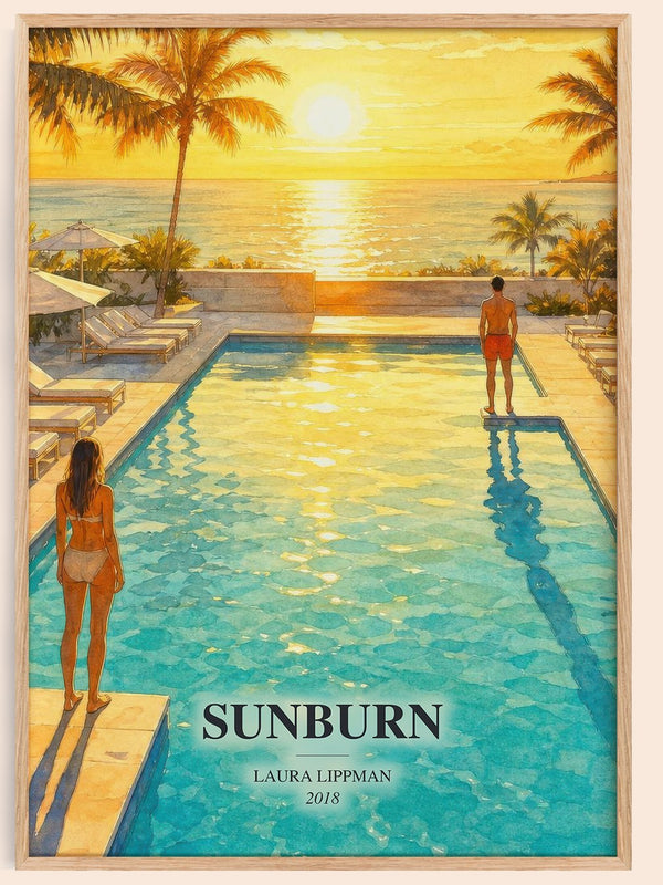 Sunburn watercolour book poster by Laura Lippman – framed literary art print