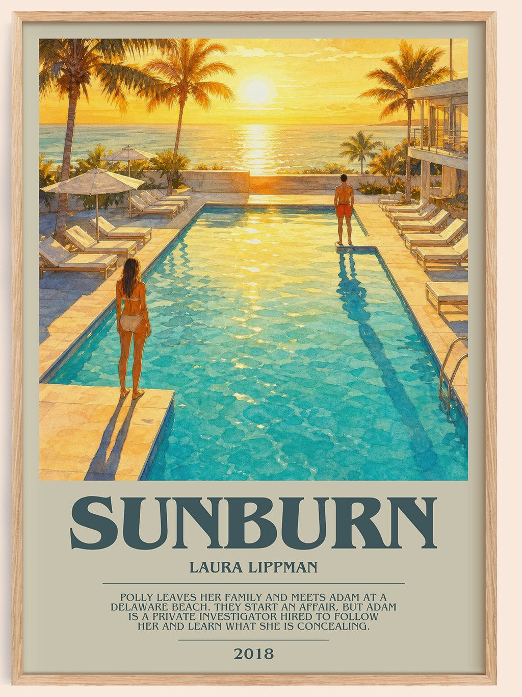 Sunburn bookish book poster by Laura Lippman – framed literary art print