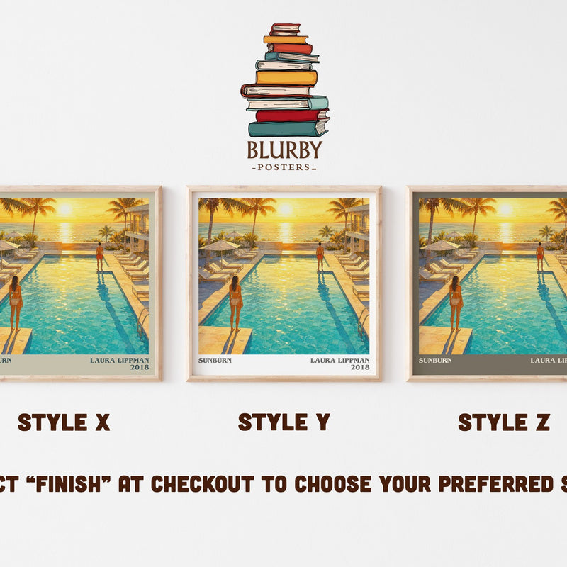 Sunburn literary print in frame leaning in hallway – thriller wall art