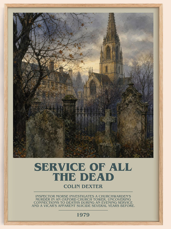 Service of All the Dead bookish book poster by Colin Dexter – framed literary art print