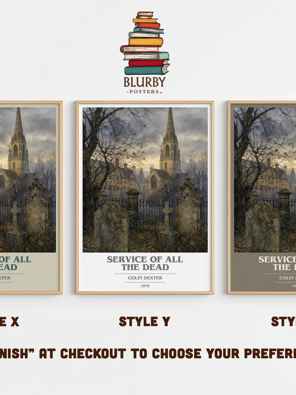 Service of All the Dead book cover print in frame leaning in hallway – mystery wall art